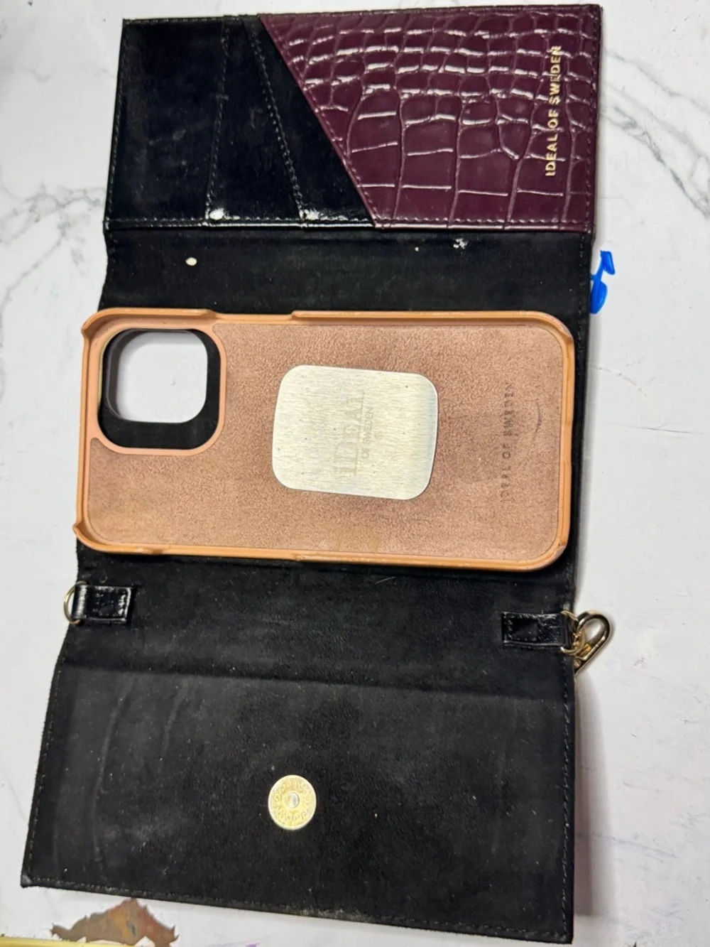 Blush Pink Croc-Texture Phone Case with Card Slot